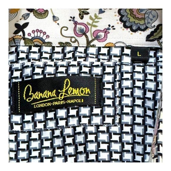 Banana Lemon Long-Sleeve Patterned Button-Up Shirt L Houndstooth Floral Paisley - Picture 4 of 6